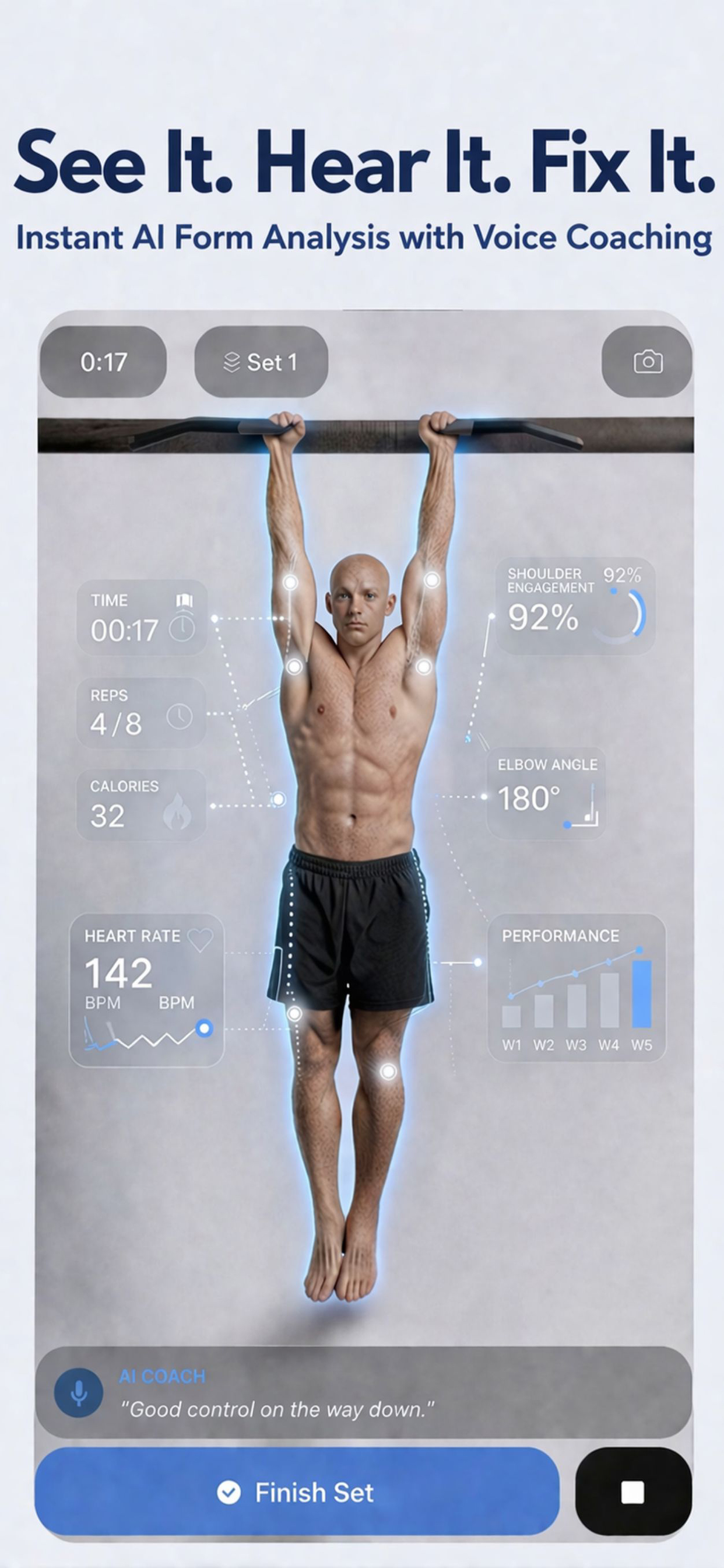 PozeFit real-time AI form coaching with pose overlay