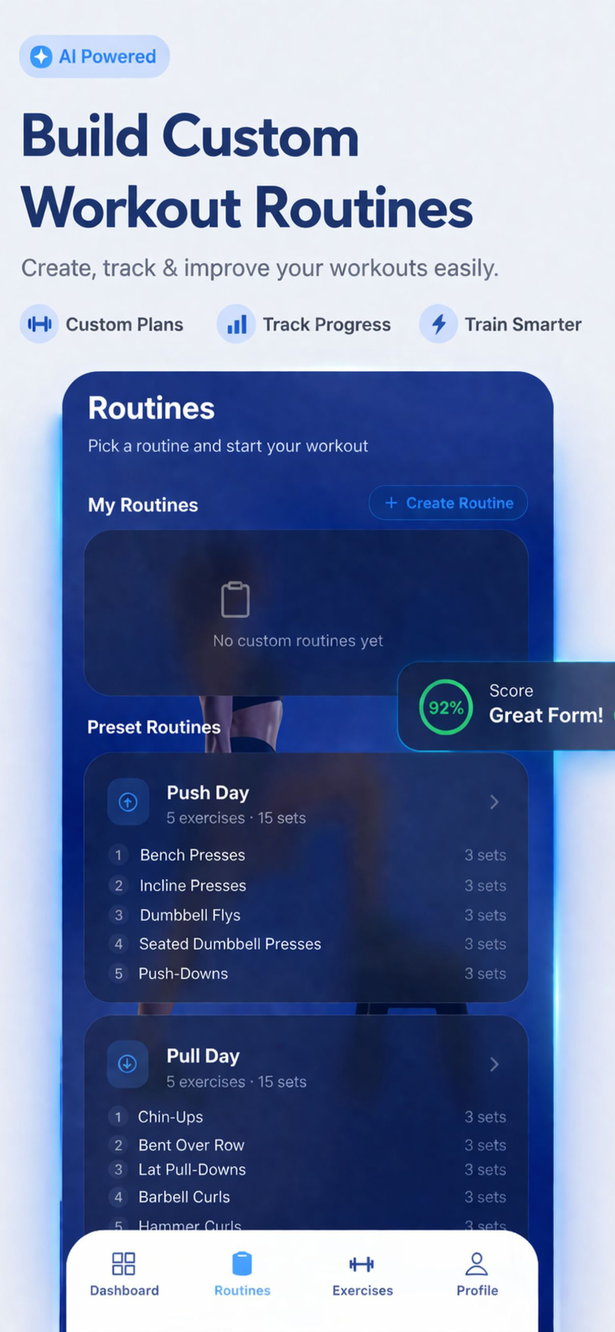 PozeFit custom workout routines with preset templates